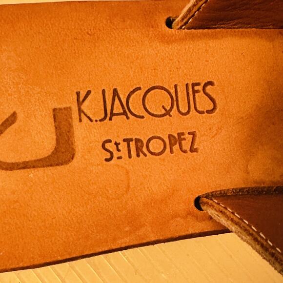 K Jacques St Tropez Sandals Womens 8 Gold Leather Wedge Platform Cork Thong Shoe - Picture 10 of 12